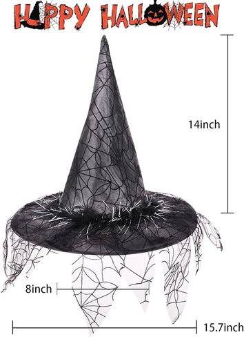VAQOZASY هالوين قبعة الساحرة خمر معالج قبعة معلقة الأسود المرأة الساحرة شبكة العنكبوت الدانتيل أغطية الرأس زي خوذة in Kuwait