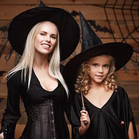 VAQOZASY هالوين قبعة الساحرة خمر معالج قبعة معلقة الأسود المرأة الساحرة شبكة العنكبوت الدانتيل أغطية الرأس زي خوذة in Kuwait