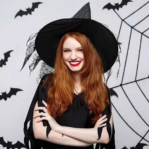 VAQOZASY هالوين قبعة الساحرة خمر معالج قبعة معلقة الأسود المرأة الساحرة شبكة العنكبوت الدانتيل أغطية الرأس زي خوذة in Kuwait