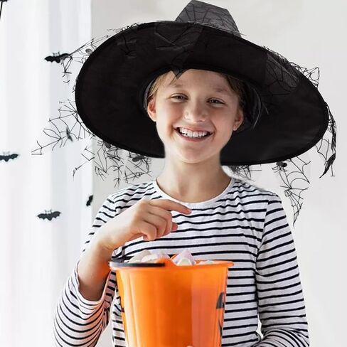 VAQOZASY هالوين قبعة الساحرة خمر معالج قبعة معلقة الأسود المرأة الساحرة شبكة العنكبوت الدانتيل أغطية الرأس زي خوذة in Kuwait