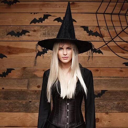 VAQOZASY هالوين قبعة الساحرة خمر معالج قبعة معلقة الأسود المرأة الساحرة شبكة العنكبوت الدانتيل أغطية الرأس زي خوذة in Kuwait