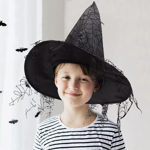 VAQOZASY هالوين قبعة الساحرة خمر معالج قبعة معلقة الأسود المرأة الساحرة شبكة العنكبوت الدانتيل أغطية الرأس زي خوذة in Kuwait