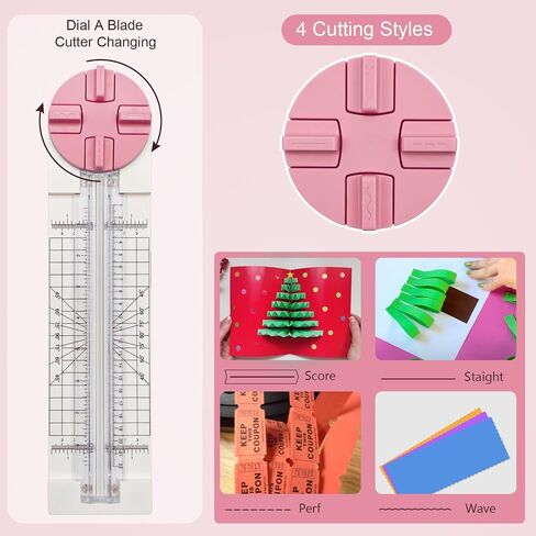 Paper Trimmer, 4 Styles Craft Paper Cutter Multi-Function Scrapbooking Tool for Cutting Paper Photos Scrapbook Postcard (Straight, Wave, Perforated and Creasing Lines) (Pink) in Saudi Arabia