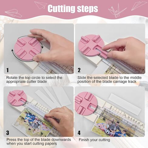 Paper Trimmer, 4 Styles Craft Paper Cutter Multi-Function Scrapbooking Tool for Cutting Paper Photos Scrapbook Postcard (Straight, Wave, Perforated and Creasing Lines) (Pink) in Saudi Arabia