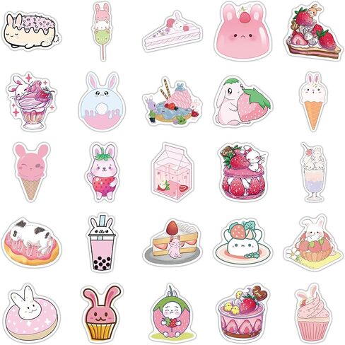 ملصقات أرنب وردي لطيف لزجاجة المياه، 50 قطعة للأطفال والمراهقين والبنات الكرتونية والحلوى وملصقات أرنب الطعام، ملصقات من الفينيل لأجهزة الكمبيوتر المحمول، والمجلات، ودفتر القصاصات، ولوح التزلج in Kuwait