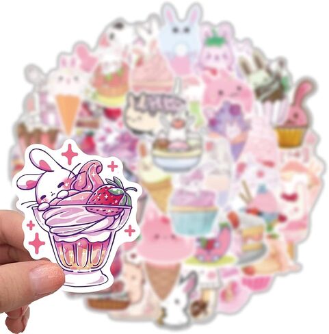 ملصقات أرنب وردي لطيف لزجاجة المياه، 50 قطعة للأطفال والمراهقين والبنات الكرتونية والحلوى وملصقات أرنب الطعام، ملصقات من الفينيل لأجهزة الكمبيوتر المحمول، والمجلات، ودفتر القصاصات، ولوح التزلج in Kuwait