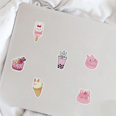 ملصقات أرنب وردي لطيف لزجاجة المياه، 50 قطعة للأطفال والمراهقين والبنات الكرتونية والحلوى وملصقات أرنب الطعام، ملصقات من الفينيل لأجهزة الكمبيوتر المحمول، والمجلات، ودفتر القصاصات، ولوح التزلج in Kuwait