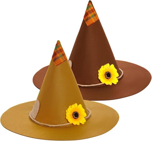 2 عبوة من قبعات فزاعة من اللباد، قبعة ساحرة على شكل عباد الشمس فينجيك اكسسوارات زي الفزاعة لمستلزمات الهالوين التنكرية، بني فاتح وبني داكن in Kuwait