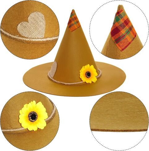 2 عبوة من قبعات فزاعة من اللباد، قبعة ساحرة على شكل عباد الشمس فينجيك اكسسوارات زي الفزاعة لمستلزمات الهالوين التنكرية، بني فاتح وبني داكن in Kuwait