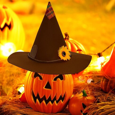 2 عبوة من قبعات فزاعة من اللباد، قبعة ساحرة على شكل عباد الشمس فينجيك اكسسوارات زي الفزاعة لمستلزمات الهالوين التنكرية، بني فاتح وبني داكن in Kuwait