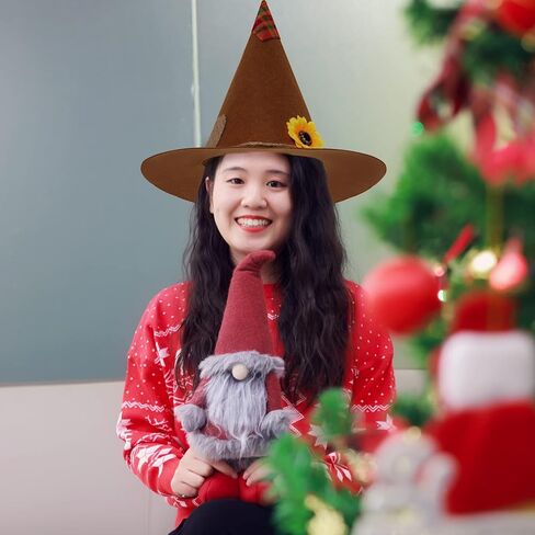 2 عبوة من قبعات فزاعة من اللباد، قبعة ساحرة على شكل عباد الشمس فينجيك اكسسوارات زي الفزاعة لمستلزمات الهالوين التنكرية، بني فاتح وبني داكن in Kuwait