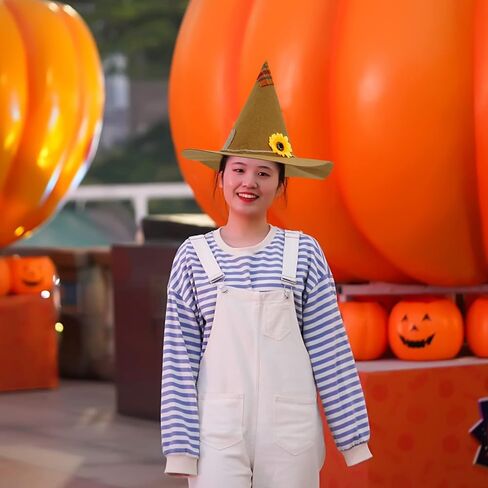 2 عبوة من قبعات فزاعة من اللباد، قبعة ساحرة على شكل عباد الشمس فينجيك اكسسوارات زي الفزاعة لمستلزمات الهالوين التنكرية، بني فاتح وبني داكن in Kuwait