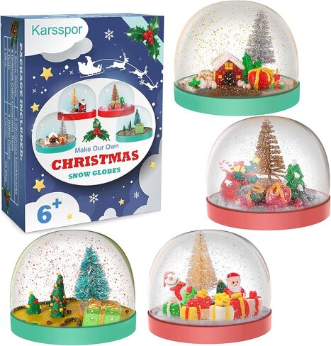 Karsspor Christmas Snow Globe Kit, 4 PCS Water Globe Making Kit with Complete Tools, Creative Christmas Arts and Crafts for Girls and Boys Ages 4-6-8-12 in Kuwait