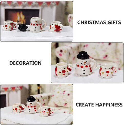 Zerodeko 3pcs عيد الميلاد مجموعات الشاي الصغيرة، المنمنمات دمية السيراميك كوب الشاي نماذج مشهد عيد الميلاد الحلي كوب القهوة الديكور مصغرة دمية الملحقات مجموعة in Kuwait