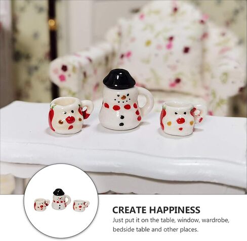 Zerodeko 3pcs عيد الميلاد مجموعات الشاي الصغيرة، المنمنمات دمية السيراميك كوب الشاي نماذج مشهد عيد الميلاد الحلي كوب القهوة الديكور مصغرة دمية الملحقات مجموعة in Kuwait