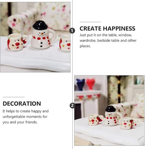 Zerodeko 3pcs عيد الميلاد مجموعات الشاي الصغيرة، المنمنمات دمية السيراميك كوب الشاي نماذج مشهد عيد الميلاد الحلي كوب القهوة الديكور مصغرة دمية الملحقات مجموعة in Kuwait