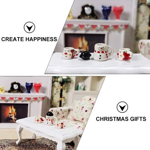 Zerodeko 3pcs عيد الميلاد مجموعات الشاي الصغيرة، المنمنمات دمية السيراميك كوب الشاي نماذج مشهد عيد الميلاد الحلي كوب القهوة الديكور مصغرة دمية الملحقات مجموعة in Kuwait
