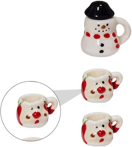 Zerodeko 3pcs عيد الميلاد مجموعات الشاي الصغيرة، المنمنمات دمية السيراميك كوب الشاي نماذج مشهد عيد الميلاد الحلي كوب القهوة الديكور مصغرة دمية الملحقات مجموعة in Kuwait