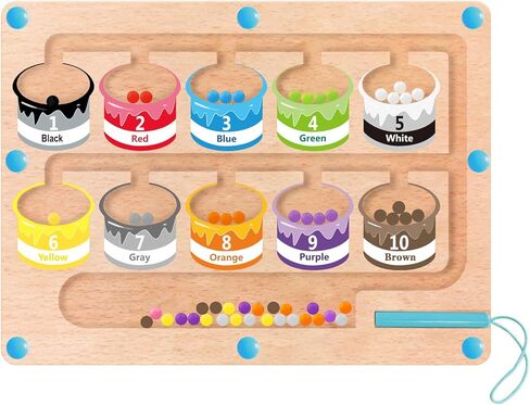 MINGKIDS Montessori Toys for 2+ 3 4 5 Year Old-Wooden Board Puzzle with Color and Number Magnet Maze,Learning & Education Toys for Preschoolers, Toddler Fine Motor Skills Travel Toys Birthday Gifts in Kuwait