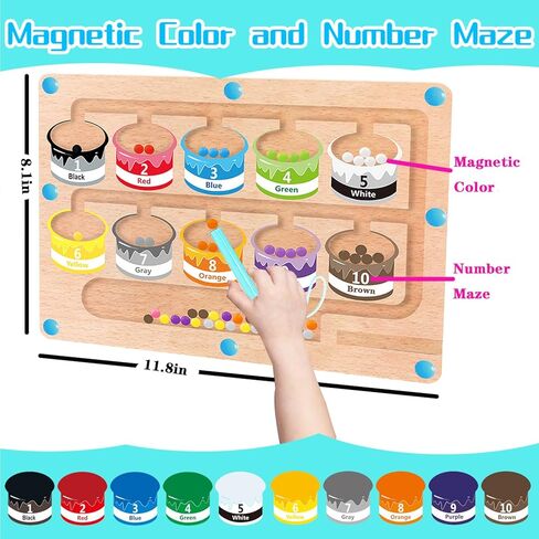 MINGKIDS Montessori Toys for 2+ 3 4 5 Year Old-Wooden Board Puzzle with Color and Number Magnet Maze,Learning & Education Toys for Preschoolers, Toddler Fine Motor Skills Travel Toys Birthday Gifts in Kuwait