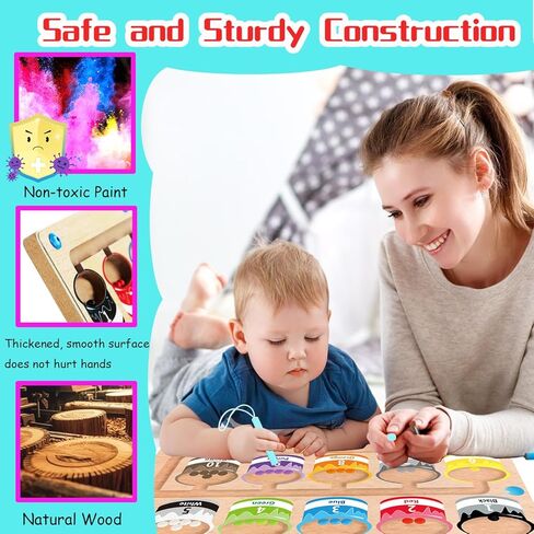 MINGKIDS Montessori Toys for 2+ 3 4 5 Year Old-Wooden Board Puzzle with Color and Number Magnet Maze,Learning & Education Toys for Preschoolers, Toddler Fine Motor Skills Travel Toys Birthday Gifts in Kuwait