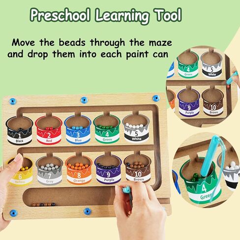 MINGKIDS Montessori Toys for 2+ 3 4 5 Year Old-Wooden Board Puzzle with Color and Number Magnet Maze,Learning & Education Toys for Preschoolers, Toddler Fine Motor Skills Travel Toys Birthday Gifts in Kuwait