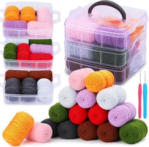 ماي بوس مجموعة خيوط كروشيه، 8 الوان، 0.8 اونصة (25 غرام) خيوط من قطن الحليب الناعم بلون سادة مع خطافين كروشيه للمبتدئين in Kuwait