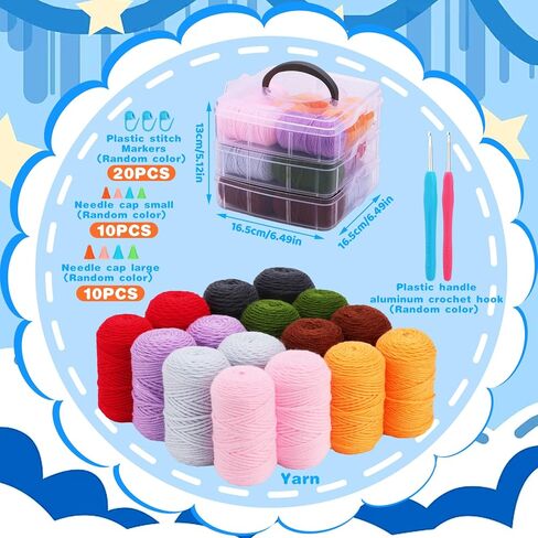 ماي بوس مجموعة خيوط كروشيه، 8 الوان، 0.8 اونصة (25 غرام) خيوط من قطن الحليب الناعم بلون سادة مع خطافين كروشيه للمبتدئين in Kuwait