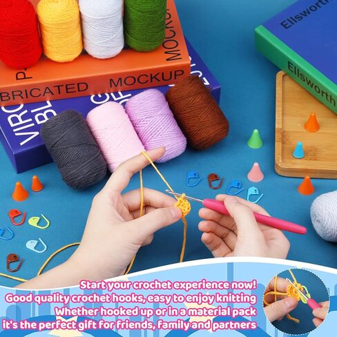 ماي بوس مجموعة خيوط كروشيه، 8 الوان، 0.8 اونصة (25 غرام) خيوط من قطن الحليب الناعم بلون سادة مع خطافين كروشيه للمبتدئين in Kuwait