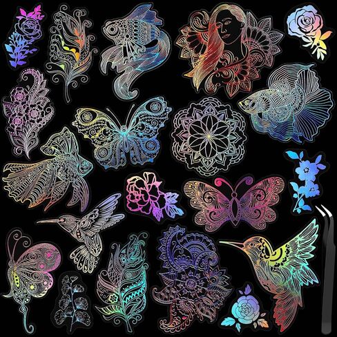 170 Pcs Holographic Stickers, Large Size Glitter Stickers for Resin Craft, Vintage Butterfly Stickers with Tweezer Transparent Waterproof Stickers for Scrapbooking, Laptops, Water Bottles in Kuwait