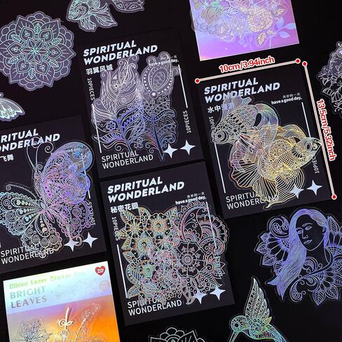 170 Pcs Holographic Stickers, Large Size Glitter Stickers for Resin Craft, Vintage Butterfly Stickers with Tweezer Transparent Waterproof Stickers for Scrapbooking, Laptops, Water Bottles in Kuwait