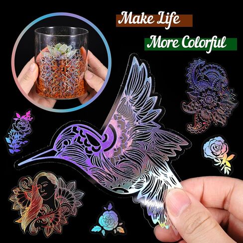 170 Pcs Holographic Stickers, Large Size Glitter Stickers for Resin Craft, Vintage Butterfly Stickers with Tweezer Transparent Waterproof Stickers for Scrapbooking, Laptops, Water Bottles in Kuwait