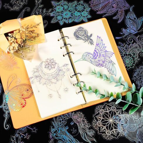 170 Pcs Holographic Stickers, Large Size Glitter Stickers for Resin Craft, Vintage Butterfly Stickers with Tweezer Transparent Waterproof Stickers for Scrapbooking, Laptops, Water Bottles in Kuwait