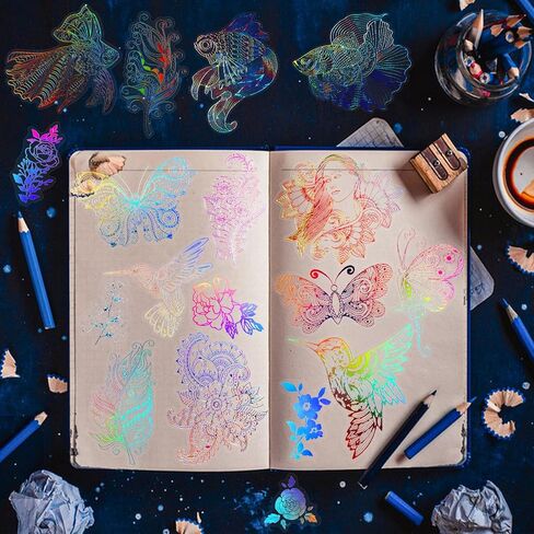 170 Pcs Holographic Stickers, Large Size Glitter Stickers for Resin Craft, Vintage Butterfly Stickers with Tweezer Transparent Waterproof Stickers for Scrapbooking, Laptops, Water Bottles in Kuwait