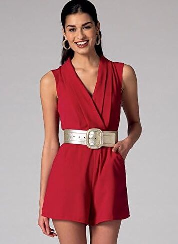 McCall's Patterns M7366 Misses' Pleated Surplice or Plunging-Neckline Rompers, Jumpsuits and Belt, Size A5 (6-8-10-12-14) in Saudi Arabia
