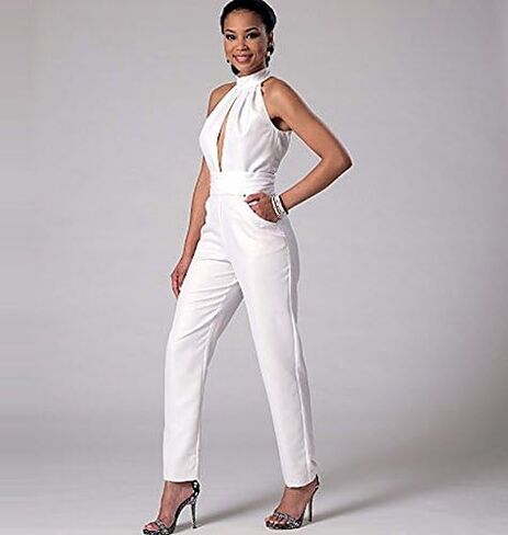 McCall's Patterns M7366 Misses' Pleated Surplice or Plunging-Neckline Rompers, Jumpsuits and Belt, Size A5 (6-8-10-12-14) in Saudi Arabia