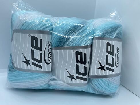 خيوط ثلج بيكاسو 3 عبوات - رغوة البحر - أكوا شاحب، أزرق، أبيض غامض مع لمعان رقيق، 3x125 ياردة (3x115 متر) 3x1.76 أونصة (3x50 جرام) in Kuwait