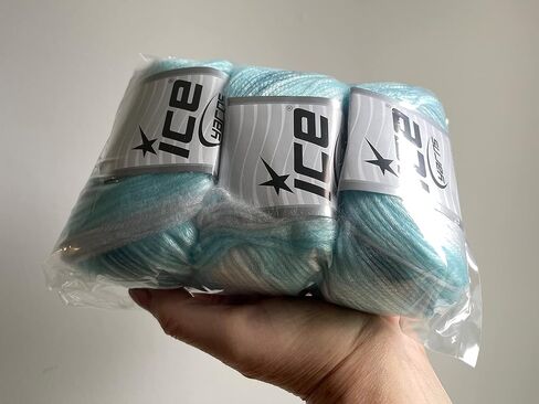 خيوط ثلج بيكاسو 3 عبوات - رغوة البحر - أكوا شاحب، أزرق، أبيض غامض مع لمعان رقيق، 3x125 ياردة (3x115 متر) 3x1.76 أونصة (3x50 جرام) in Kuwait