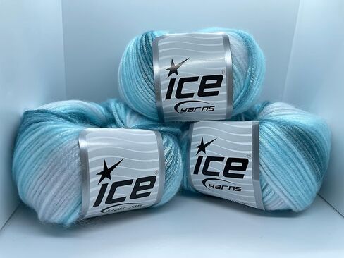 خيوط ثلج بيكاسو 3 عبوات - رغوة البحر - أكوا شاحب، أزرق، أبيض غامض مع لمعان رقيق، 3x125 ياردة (3x115 متر) 3x1.76 أونصة (3x50 جرام) in Kuwait