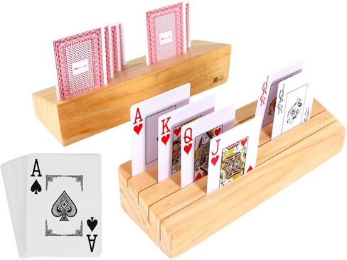 حامل بطاقات لعب خشبي من كلير هوكو - مجموعة من 2 منظم بطاقات - حرر يديك وشاهد جميع بطاقاتك - كاملة مع حزمة من بطاقات اللعب in Kuwait