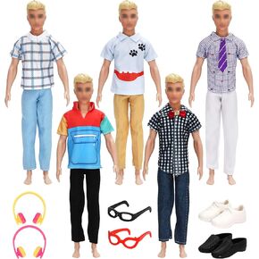 SOTOGO 18 Pieces Doll Clothes and Accessories for 12 Inch Boy Doll Include 5 Sets Doll Clothes Casual Clothes Beach Shorts 2 Pairs Doll Shoes Headset Sunglasses