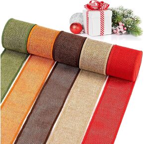 5 Colors Wreath Burlap Ribbon - Total 27 Yards Thanksgiving Day Autumn Wired Edge Ribbon for Gift Wrapping Bows Rustic Crafts Supplies Weddings Holiday Fall Decorations - 2.4in Wide in Kuwait