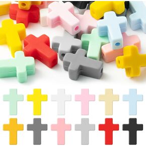 24Pcs Cross Silicone Focal Beads for Pen, Mini Small Cross Beads Bulk Colorful Religion Jesus Silicone Beads for Beading DIY Pen Jewelry Making Christmas Bracelet Necklace Keychain Handmade Crafts in Kuwait