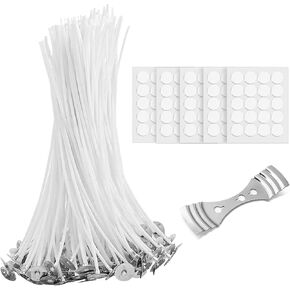 100pcs 6inch Candle Wicks Candle Wick with 1 Candle Wick Holder and 100dots Candle Stickers for Candle Making Pre-Waxed Candle Making Supplies in Kuwait