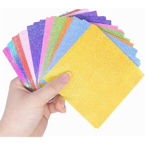 50pcs Square Origami Paper Single Glitter Folding Solid Color Papers For Kids Handmade DIY Scrapbooking Glitter Cardstock Paper Sparkle Card Stock Thick Shinny Craft Pape for Card Making in Saudi Arabia