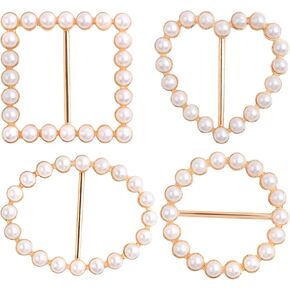 8 قطع 4 انماط معدنية تي شيرت وشاح مشبك حلقة دائرية مربعة بيضاوية على شكل قلب مشبك حلقة مشبك مع اللؤلؤ للملابس والخواتم وحامل التفاف الحفلات التنكرية وزوايا الملابس in Kuwait