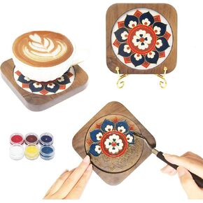 Blauwhim Crafts Coasters Filigree Enamel Folk Art Painting DIY Wood Walnut Coaster for Drinks 2PCS DIY Kit for Adults Teens Elderly Handmade Home Decor Gifts for Families and Friends (Floral) in Kuwait