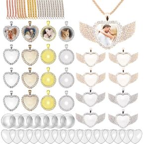 مجموعة قلادة على شكل قلب مكونة من 72 قطعة من حجر الراين من Aulufft، 24 صينية قلادة على شكل قلب دائري ملون يمكنك صنعها بنفسك مع 24 سلسلة مشبك على شكل جراد البحر و24 كبوشن زجاجية لصنع الحرف اليدوية in Kuwait