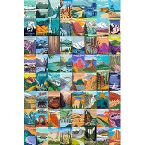 أحجية المتنزهات الوطنية الخشبية للبالغين 1000 قطعة - جميع ملصقات ألغاز المتنزهات الوطنية البالغ عددها 64 تتضمن يلوستون، يوسمايت، كولورادو/جراند كانيون، نهر جليدي/صهيون/عتيق/أكاديا، يتضمن ملصق كبير in Kuwait
