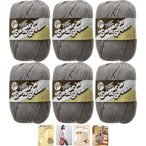 Spinrite Lily Sugar'n Cream Yarn 100% Cotton Solids and Ombres (6-Pack) Medium #4 Worsted Plus 4 Lily Patterns (Overcast 01042) in Saudi Arabia